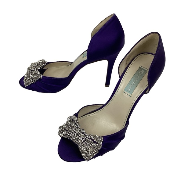 Betsey Johnson Gown Crystal Rhinestone Bow Stilettos Satin Purple - Picture 8 of 11